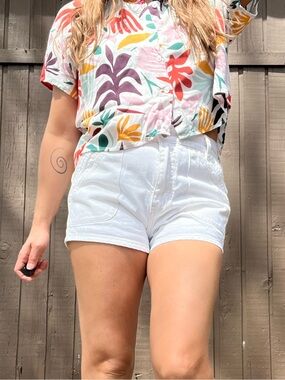 Free People White Denim Shorts High Waist Lace Detail Western Boho W30